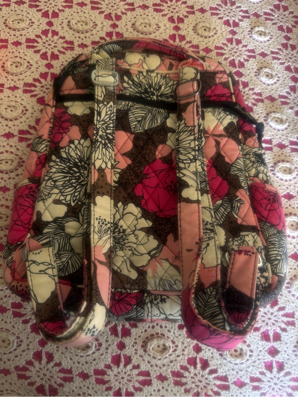 Retired Vera Bradley “Mocha Rouge” Quilted Mini Backpack - very good cond - Picture 2 of 6